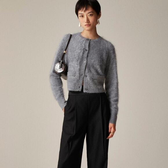 J.Crew Brushed Cashmere Cropped Cardigan Sweater Classic Fitted Gray XXL NWT